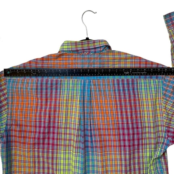 Vtg Tommy Hilfiger Rainbow Plaid Checkered Button‎ Down Dress Shirt Mens XL 90s - Picture 7 of 10